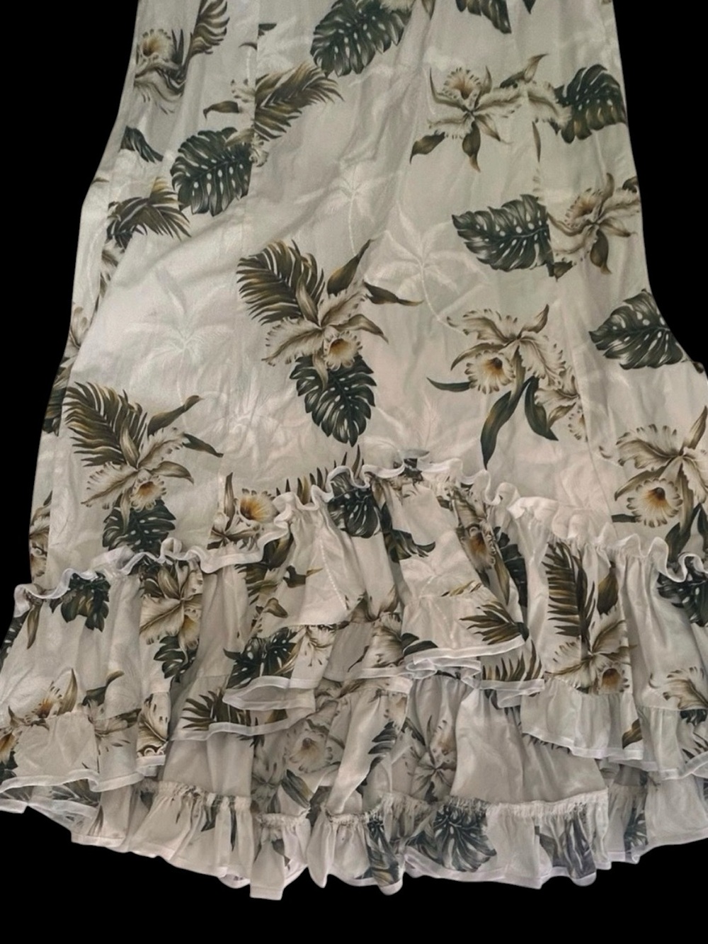 Vintage MAHALO Hawaiian Muumuu Dress White Tropical Floral Ruffle Mermaid Small - Picture 13 of 14